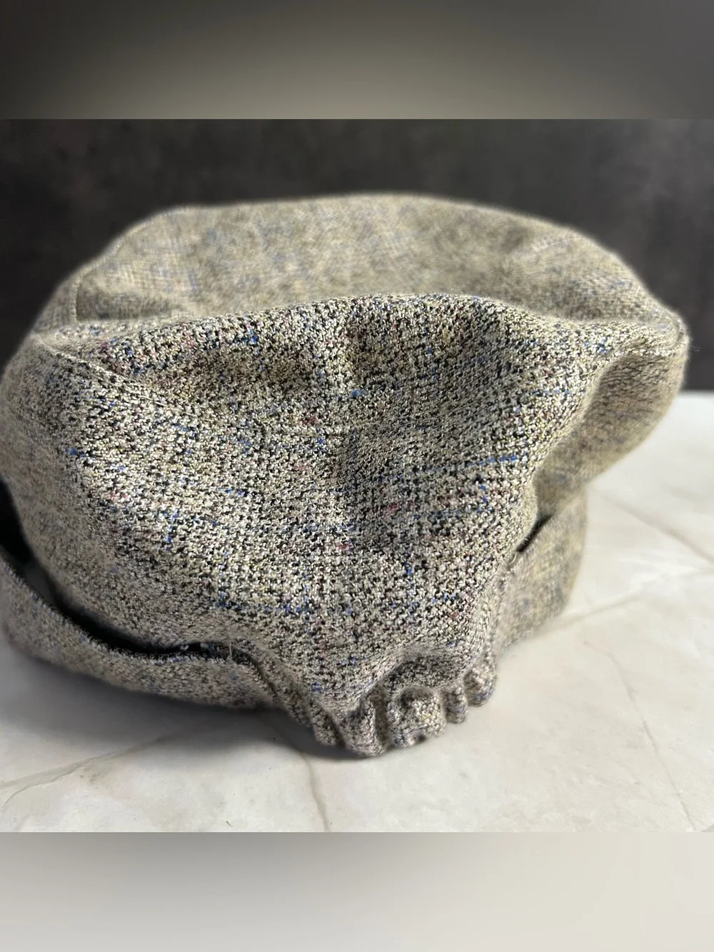 Womens Tweed Baker Boy Cap in Light Beige